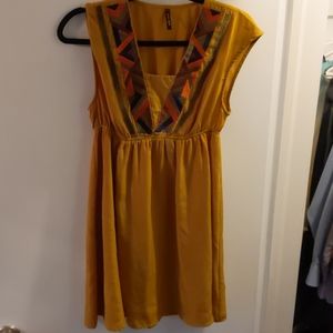 Mustard Embroidered Aztek Dress